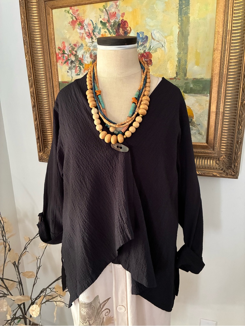 Gump’s San Francisco Black Lagenlook Top Size XS
